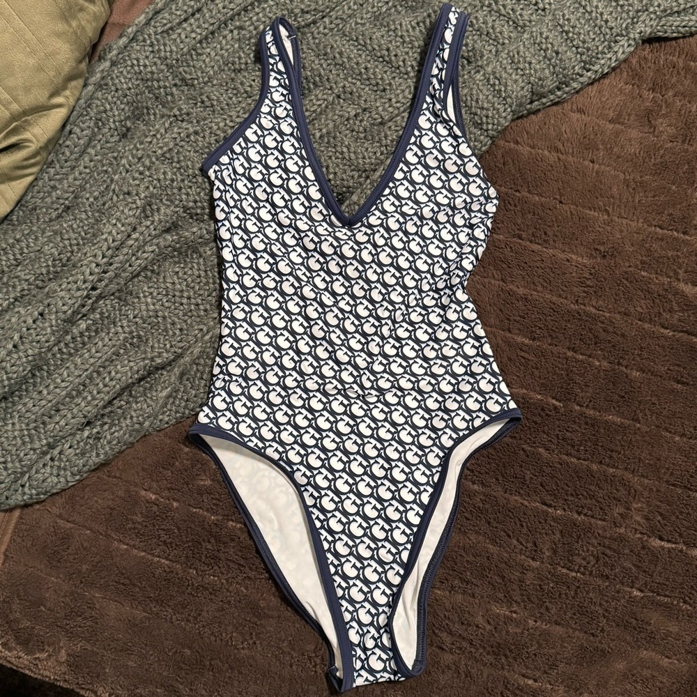 Guess Navy and White Monogram Swimsuit